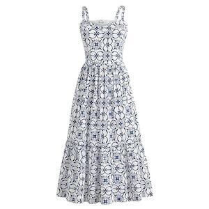 J.Crew Factory Women's Poplin corset midi dress Blue White Floral 0P